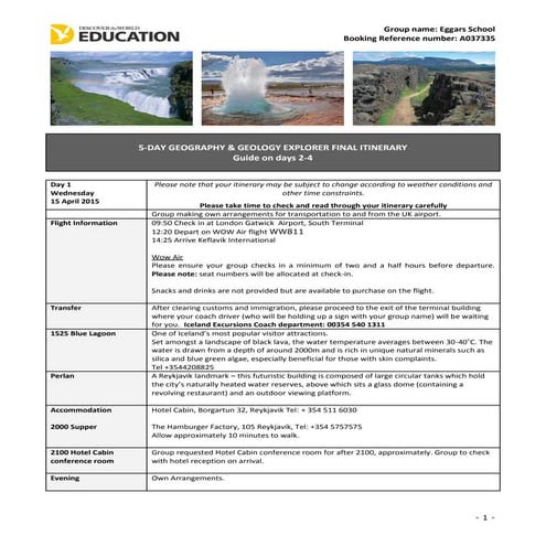 Iceland trip 2015 final itinerary 