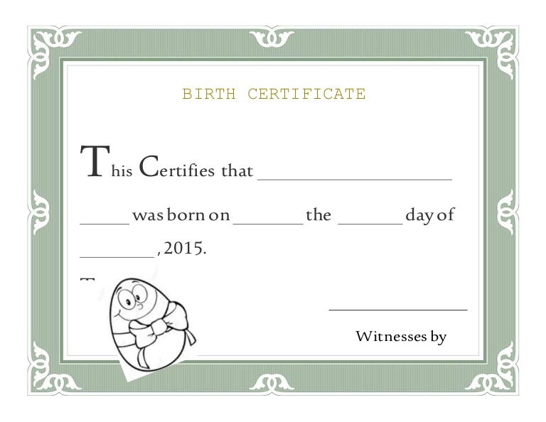 Egg Baby Project Birth Certificate