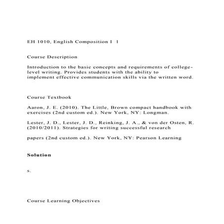 EH 1010, English Composition I  1 Course Description  .docx