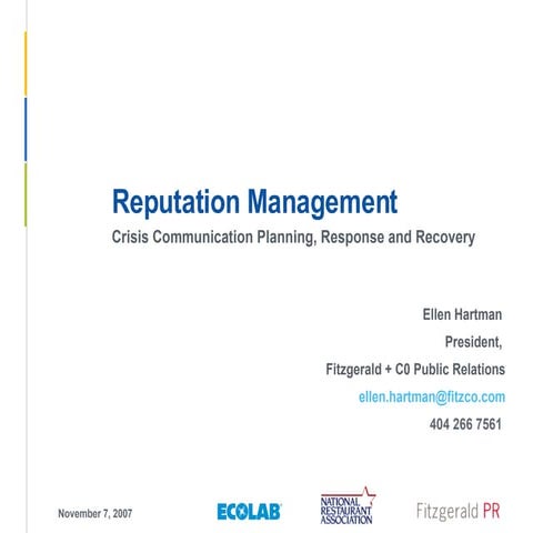 Reputation Management: Crisis Communication Planning, Response and Recovery