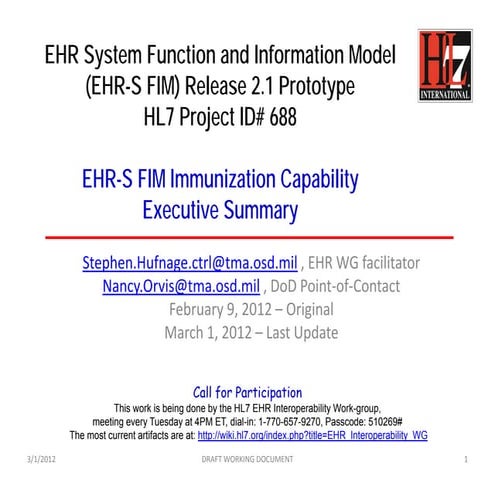 EHR System Function and Information Model (EHR-S FIM) Release 2.1 Prototype H...