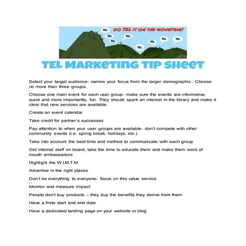 Tel marketing tip sheet