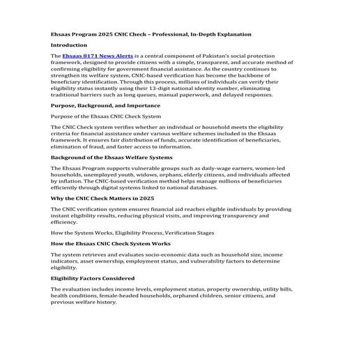 Comprehensive Guide to Ehsaas Program 2025 CNIC Eligibility ...