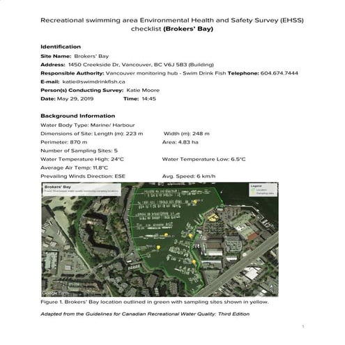 Environmental Health and Safety Survey  - Brokers' Bay 2019