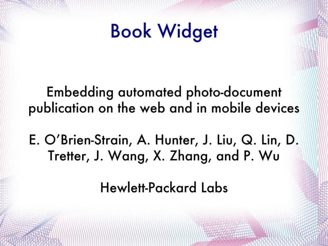 Book Widget -- Embedding automated photo-document publication on the web and ...