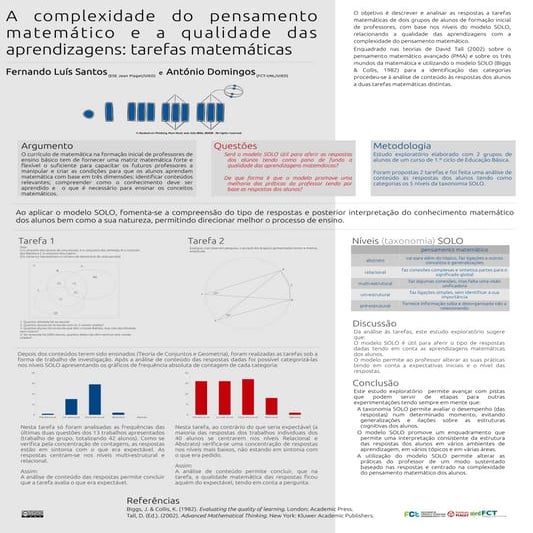 A complexidade do pensamento matemático e a qualidade das aprendizagens: tarefas matemáticas