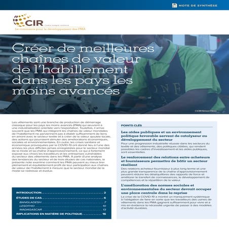 Créer de meilleures  chaînes de valeur  de l’habillement  dans les pays les  ...