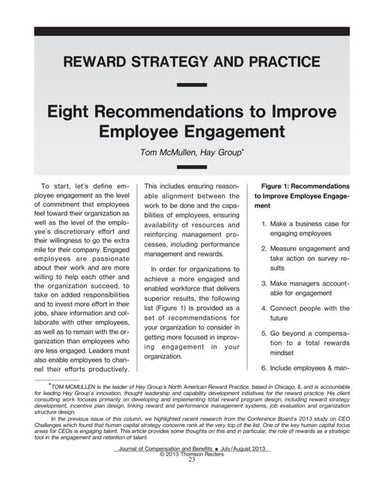 Eight Recommendations to Improve Employee Engagement by Hay Group