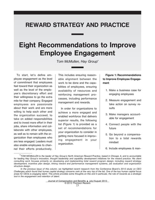 Eight Recommendations to Improve Employee Engagement by Hay Group