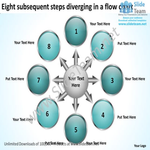 Eight subsequent steps diverging a flow chart cycle power point templates
