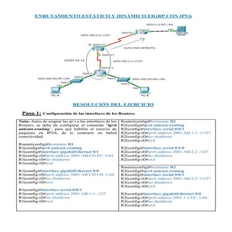 Eigrp y enrutamiento estático con ipv6