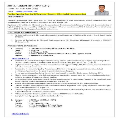 Electrical Inspector CV