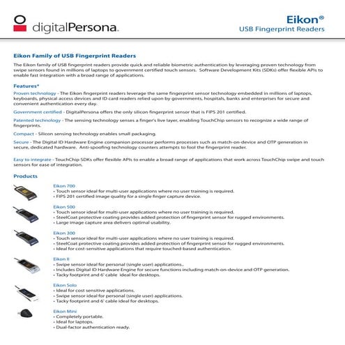 Eikon Biometric Fingerprint Reader with 2FA ONE