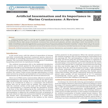 Artificial Insemination and its Importance in Marine Crustaceans: A ...