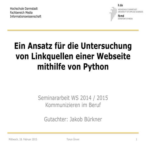 Ein ansatz für die untersuchung von linkquellen einer webseite mithilfe von p...
