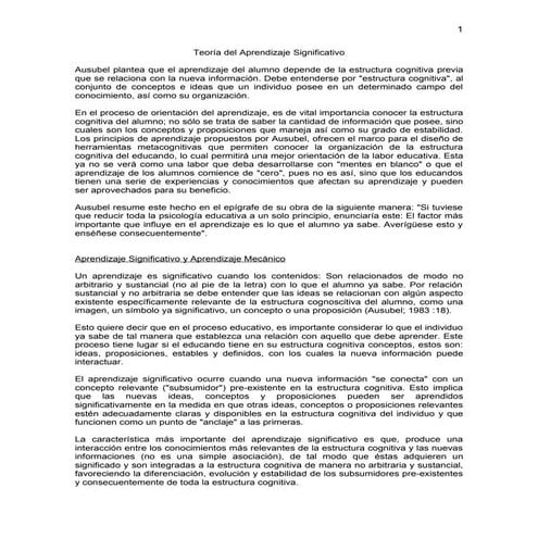 Teoría del aprendizaje significativo | PDF