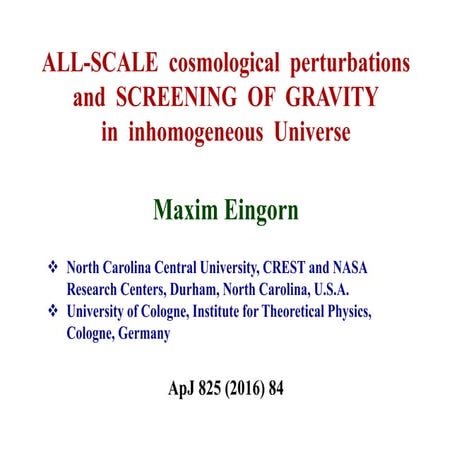 ALL-SCALE cosmological perturbations and SCREENING OF GRAVITY in inhomogeneou...