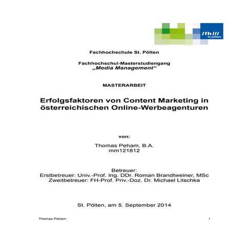 Masterarbeit Content Marketing Erfolgsfaktoren (Einleitung)