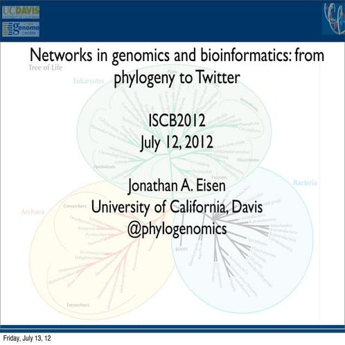 Jonathan Eisen talk for #SCS2012 at #ISMB  "Networks in genomics and bioinfor...
