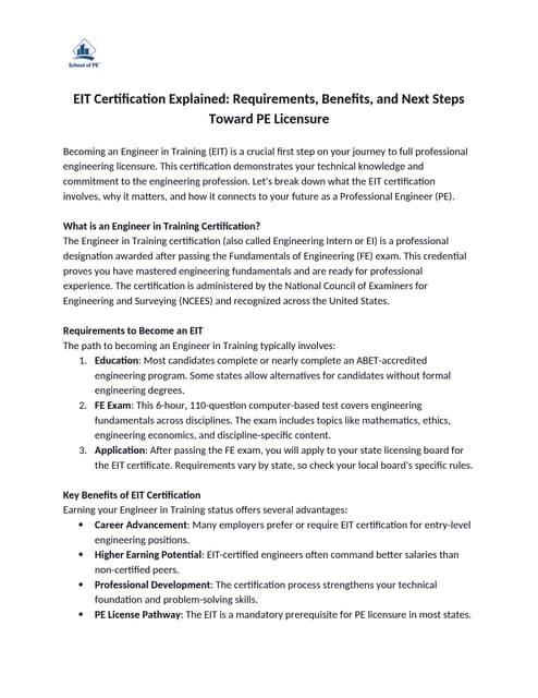 EIT Certification Explained Requirements Benefits and Next Steps EIT Certification Explained Requirements Benefits and Next Steps