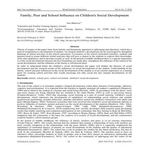 Family peer and school influence on Children's social growth in middle childhood by pawan