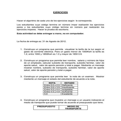 Guia de Ejercicios Fundamentos de Programacion | PDF