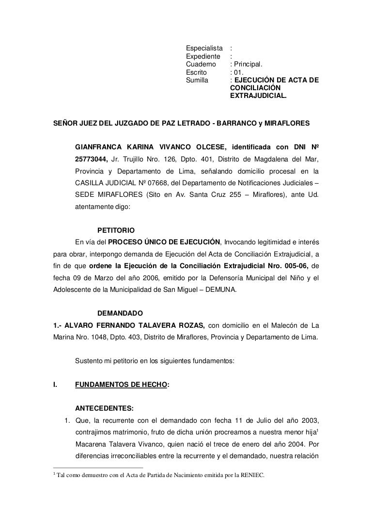 Ejecución de acta de conciliación extrajudicial