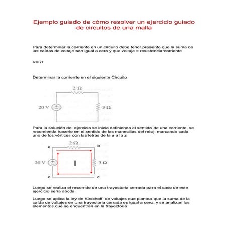 Ejemplo del cálculo de circuitos en una malla
