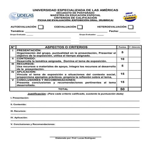 Ejemplo hoja de evaluación exposiciones orales
