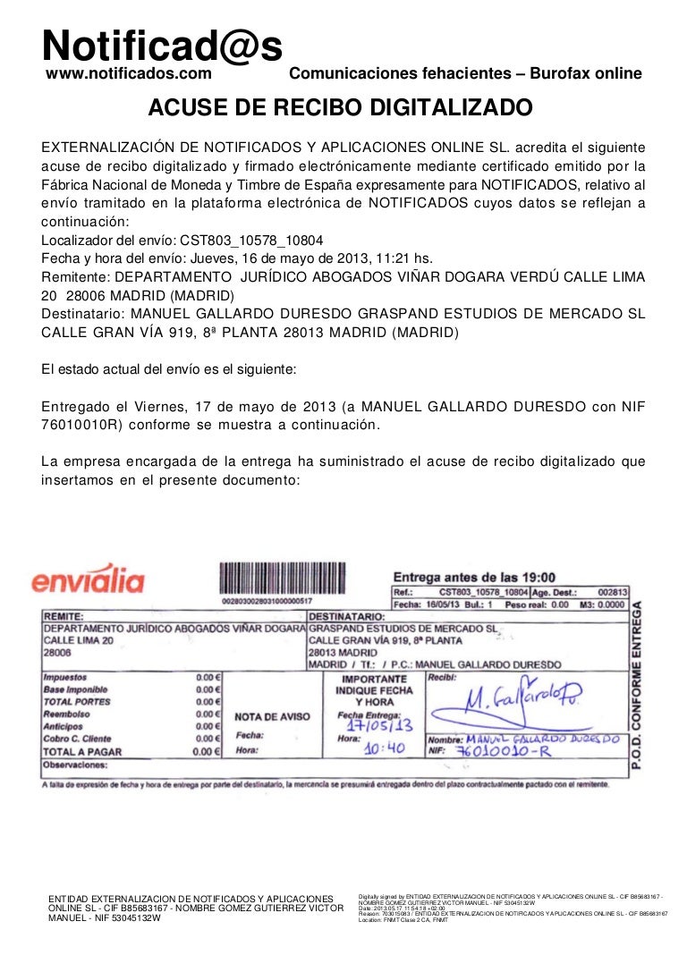 ejemplo acuse de recibo de burofax postal creado en ejemplos de recibo