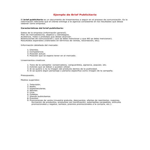 Ejemplo de brief publicitario