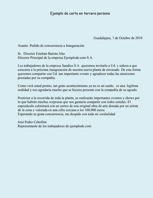 Ejemplo De Carta En Tercera Persona