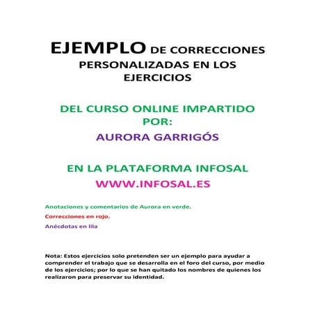Ejemplo de corrección personalizada curso Online Aurora Garrigós