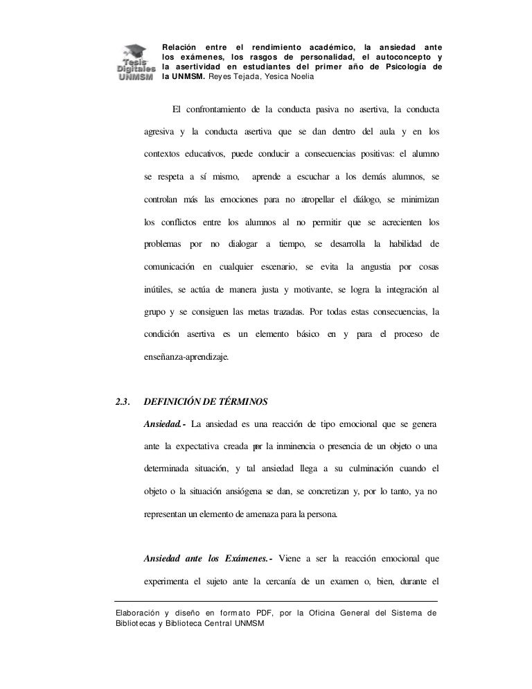Ansiedad Y Rendimiento Academico Pdf