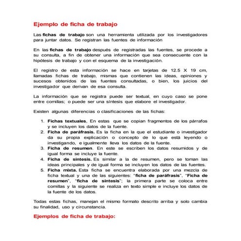 Ejemplo de ficha de trabajo