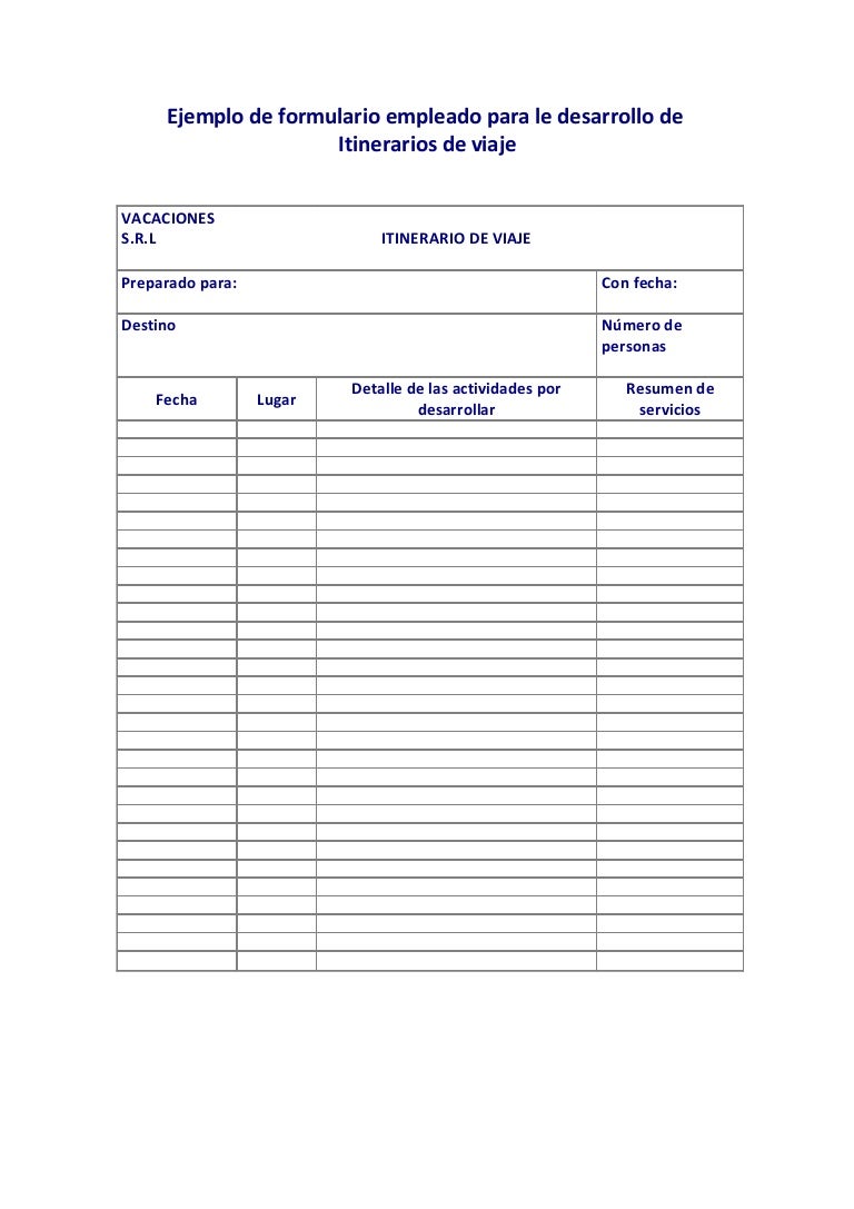 formato itinerario de actividades