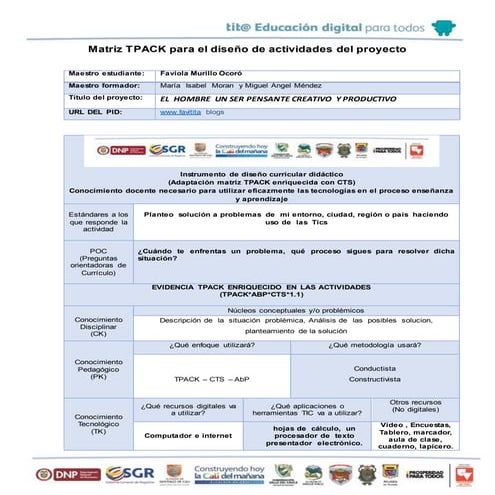 Ejemplo de matriz tpack para el diseño de actividades
