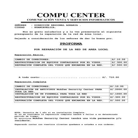 Ejemplo de proforma e informe