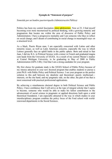 Graduate School Statement Of Purpose Sample