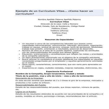 Ejemplo de un currículum vitae