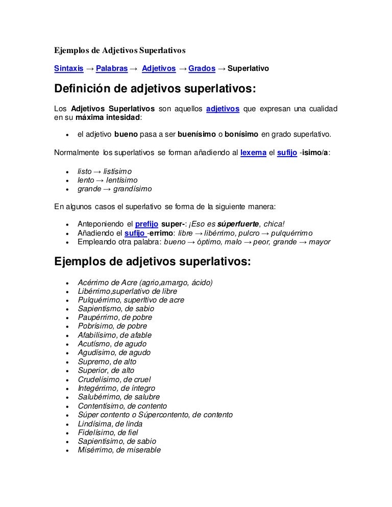 Resultado de imagen para oraciones utilizando los adjetivos superlativos