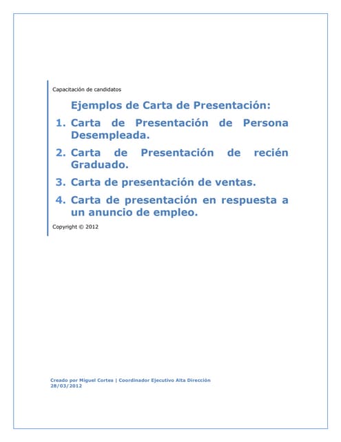 Ejemplos De Cartas De PresentacióN 2012