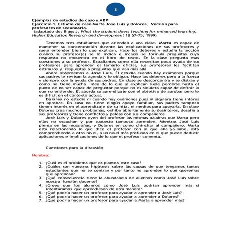 Ejemplos de estudios de caso y abp para talleres de formación del profesorado