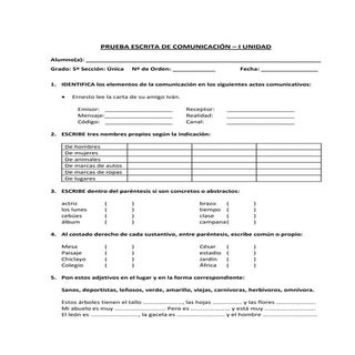 Ejemplos de examen de quinto grado ...