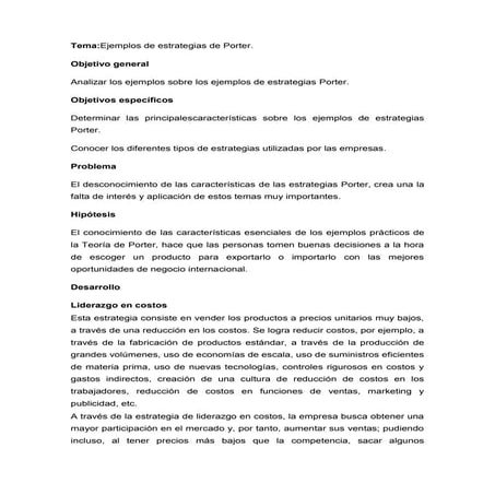 Ejemplos de las estrategias de porter