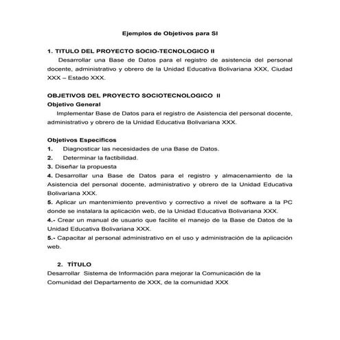 Ejemplos de objetivos para si