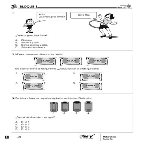 Prueba saber matematicas 3°- 2014