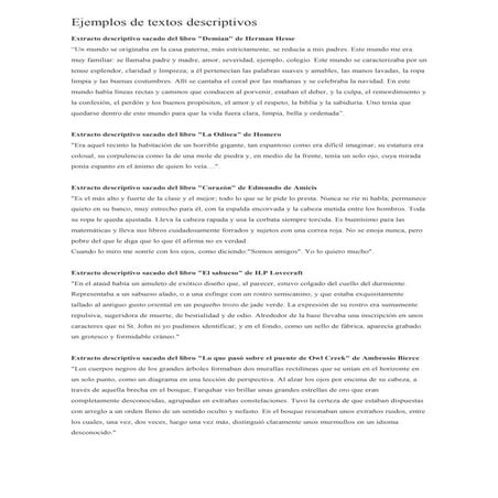 Ejemplos de textos descriptivos | DOC