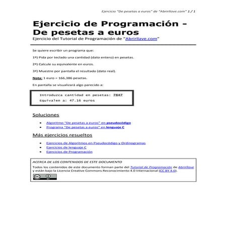 Ejercicio - De pesetas a euros