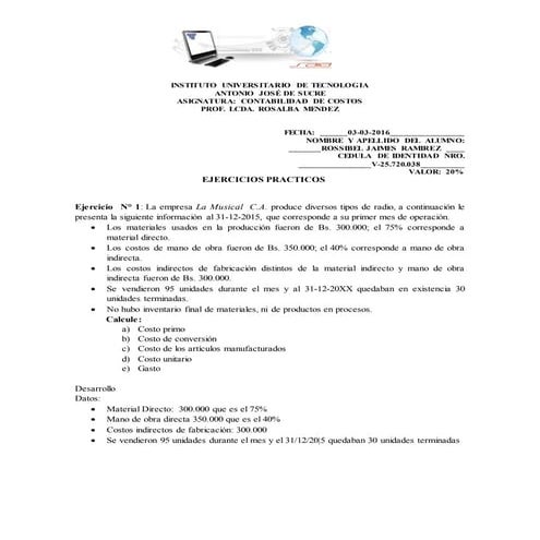 Ejercicios de contabilidad de costos | DOCX
